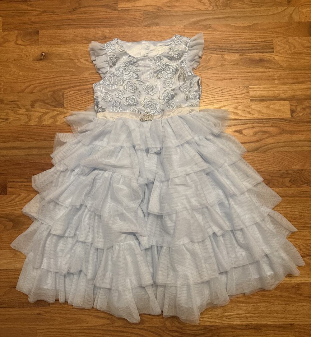 Disney Cinderella Dress Embroidered Sequined Rhinestoned 9/10 Tiered Ruffles